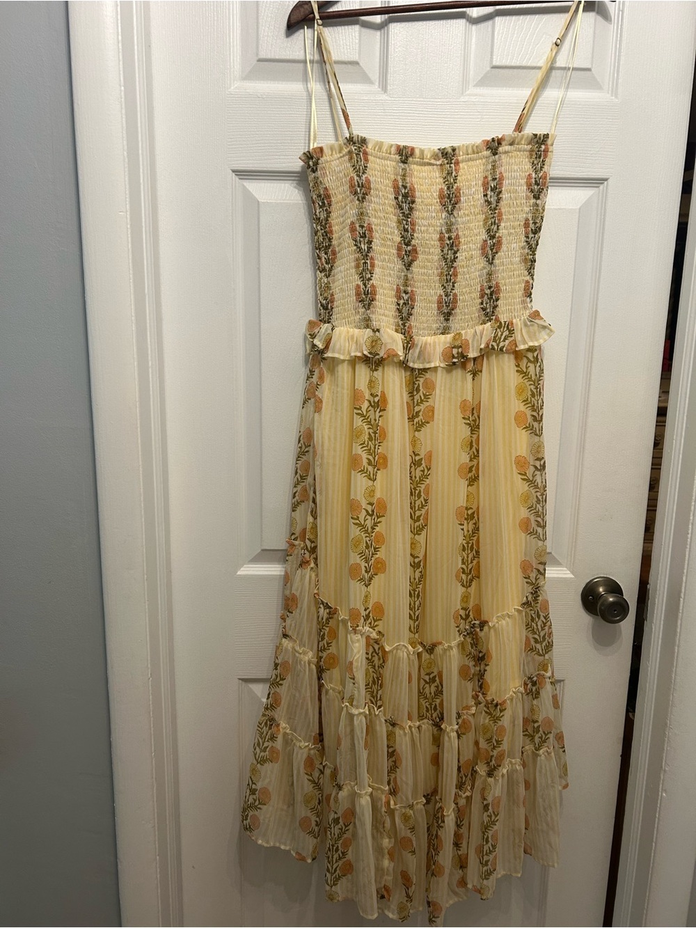NWT Free People Smocked Floral Maxi Dress in Yellow Originally $168